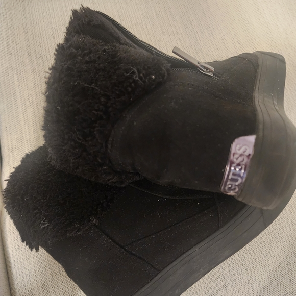 Guess Black Suede Shearling Trim High-Top Sneaker Boots - Picture 2 of 4